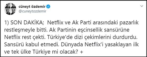 "Netflix rest çekti, Türkiye'de dizi çekimlerini durdurdu"