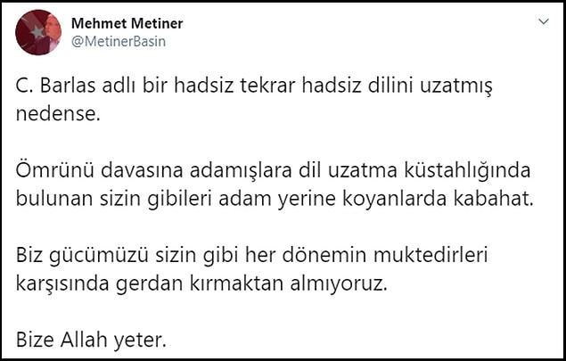 Metiner, Barlas'a 'küstah' diyerek yanıt verdi. 👇