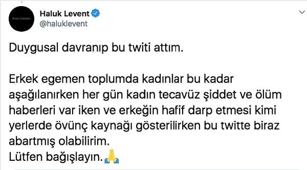 Haluk Levent, gelen tepkilerden sonra özür dileyip tavsiye içeren tweetini sildi.