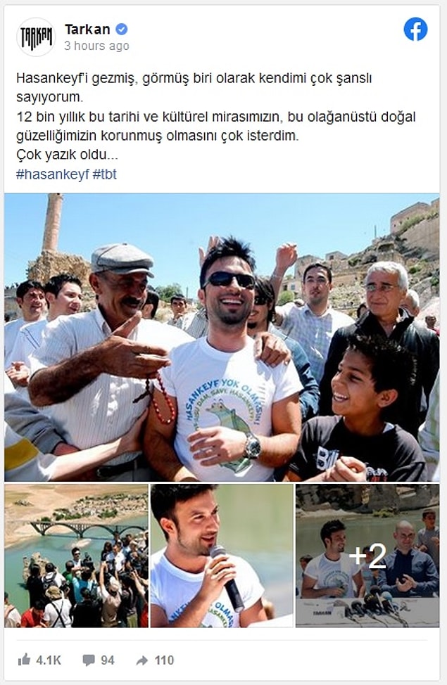 Toplumsal sorunlar karşısında tepkisini çekinmeden dile getiren ünlülerden bir tanesi de şüphesi Tarkan. Onu en son Hasankeyf'in yeni haliyle ilgili attığı bu tweet ile görmüştük.
