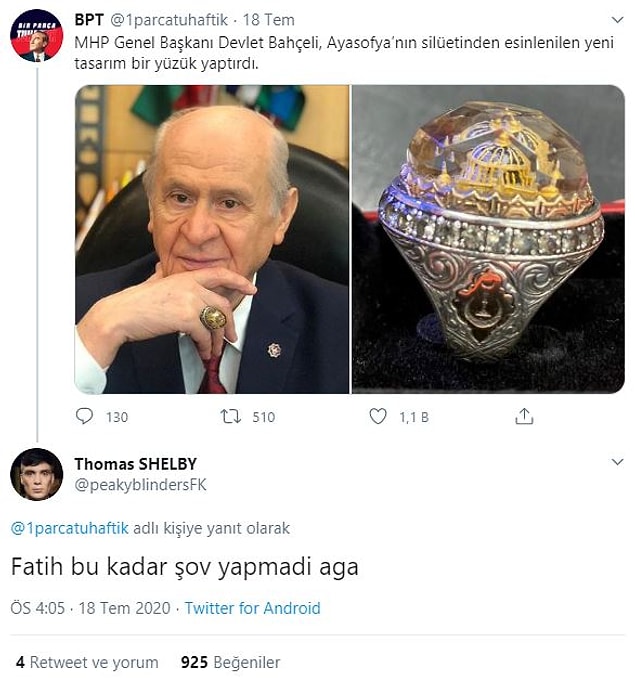 10. "Hepsine hükmedecek tek yüzük." :)