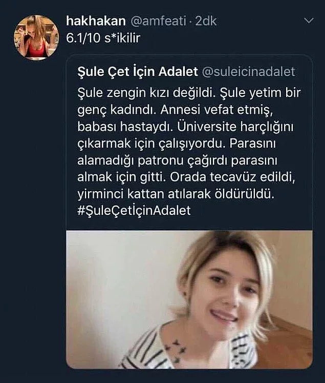 8. Tecavüze uğradıktan ve işkence edildikten sonra bir plazanın penceresinden atılarak intihar süsü verilen Şule Çet cinayetinin ardından şiddeti çok çirkin bir şekilde yeniden ürettik.