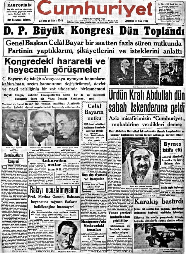 8. 10 Ocak 1947'de Demokrat Parti 1. Kongresi'ni gerçekleştirdi.