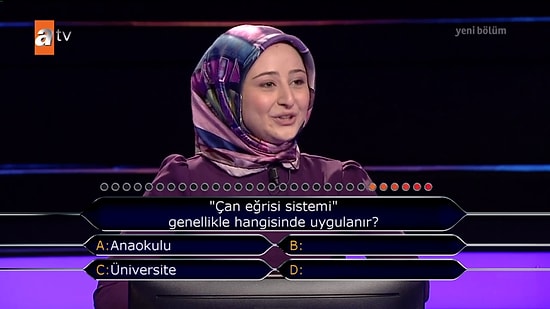 'Çan Eğrisi Sistemi Genellikle Hangisinde Uygulanır?' Sorusuna 'Anaokulu' Cevabını Veren Kim Milyoner Olmak İster? Yarışmacısı