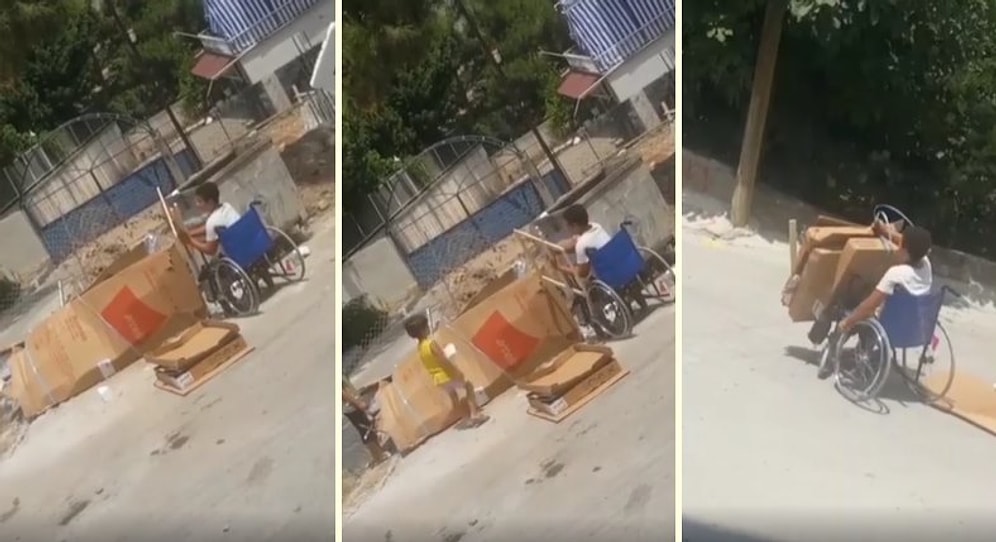 Akülü Sandalye Alabilmek İçin Sokaklardan Karton Toplayarak Para Biriktiren Engelli Çocuğun Yürekleri Sızlatan Görüntüleri