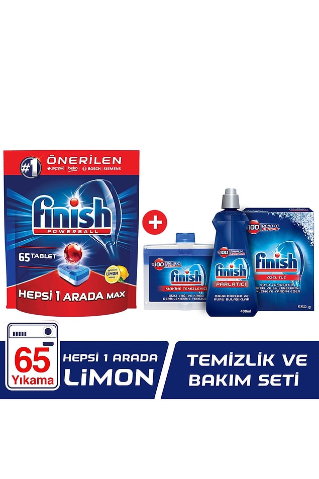 14. Finish bulaşık makinası için tablet deterjan ve yanında da 3'lü temizlik ve bakım seti: 100 TL yerine 67 TL!