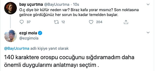 Fakat insanlar Ezgi Mola'nın tweetindeki küfüre takıldı ve bu isyanına tepki gösterdiler...
