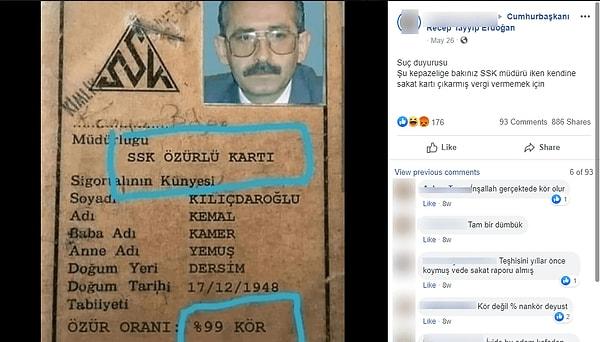 1. "Bu fotoğrafın Kemal Kılıçdaroğlu'nun SSK'da genel müdürken sahip olduğu özürlü kartını gösterdiği iddiası"