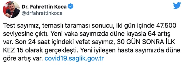 '30 günde ilk kez 15'e düştü'
