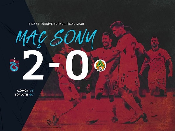Maç bu skorla tamamlandı ve Trabzonspor, Türkiye Kupasını 9. kez müzesine götürmüş oldu.