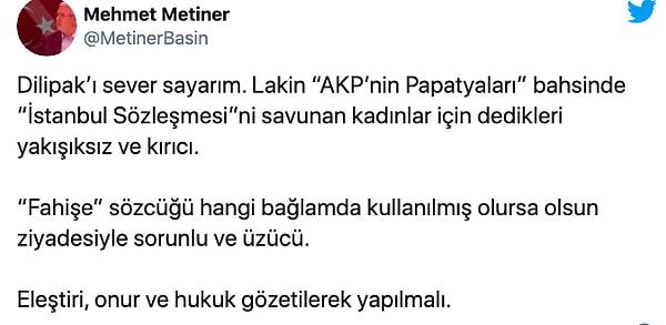 Dilipak'a AKP eski milletvekili Mehmet Metiner de tepki gösterdi👇