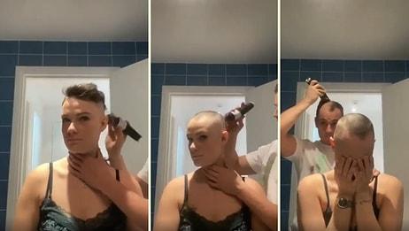 Kanser Olan Eşinin Saçlarını Kesen Adamın Kendi Saçlarını da Kestiği Anlarda Yaşanan Duygu Dolu Sahne