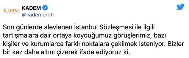 Gelen bu eleştirilerin ardından KADEM yine bir açıklama yaptı