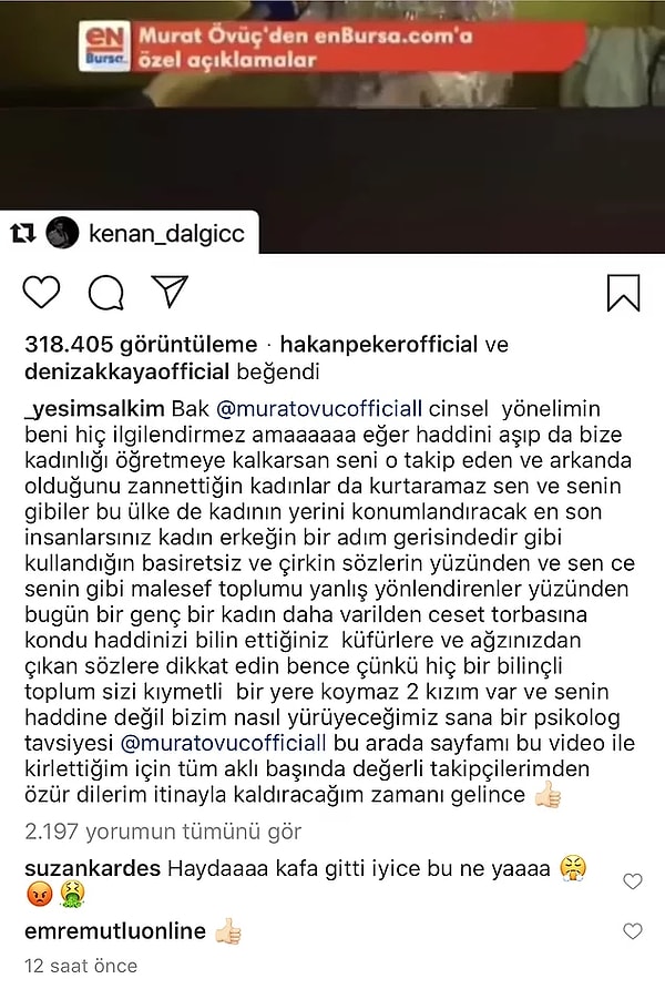 Bunun üzerine de Yeşim Salkım, Murat Övüç'e olan tepkisini böyle göstermişti.