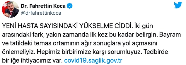 Sağlık Bakanı Koca: "Bayram ve tatildeki temas ortamının ağır sonuçlara yol açmasını önlemeliyiz"