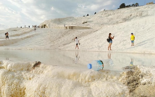 Beyaz Cennet Pamukkale'de İçler Acısı Manzara: Travertenlerin Üzerine Maskeler Atıldı