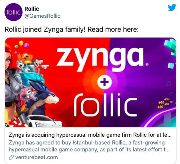 Rollic şirketi Zynga ailesine katıldıklarını duyurdu