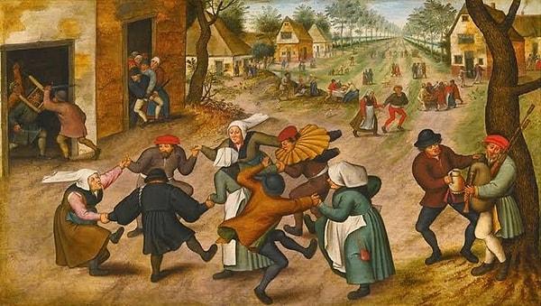 14. 1518 tarihinde Strazburg'da yaşayan Frau Troffea adlı bir kadın, birden sokak ortasında ahenkle dans etmeye başladı. Dans ede ede Strazburg sokaklarını gezmeye devam edince ailesi dahil birçok kişi onu durdurmaya çalıştı.