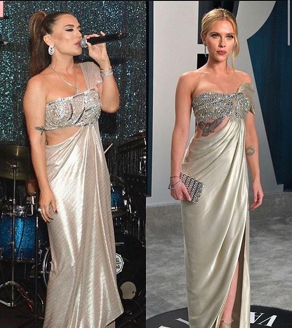 5. Demet Akalın'ın giydiği bu elbisenin aynısını geçtiğimiz Oscar ödül töreni sonrası bir partide Scarlett Johansson'ın giymişti.