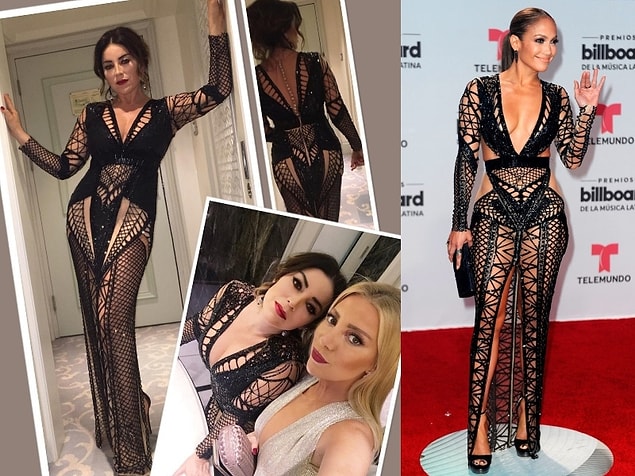 9. Aşkın Nur Yengi'nin bu sahne kostümünün Jennifer Lopez'in elbisesinden esinlenildiği çok açıktı.
