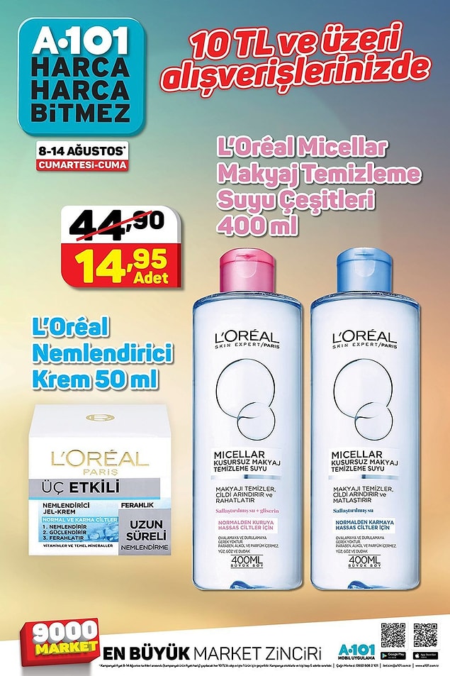 Loreal nemlendirici ve yüz temizleme jeli çeşitleri 14,95.