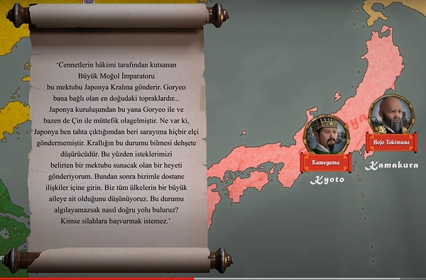 Ve Kubilay Han, işi diplomasi ile bitirmek adına Japon yönetimine 1266'da elçiler göndererek aşağıda okuyacağınız mesajı iletir.