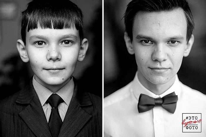 9 фотографий одних и тех же людей с разницей в 6,5 лет показывают, как быстро растут дети