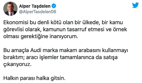 Çankaya Belediye Başkanı Taşdelen Makam Aracını Satışa Çıkardı: 'Kamunun Tasarruf Etmesi Gerektiğine İnanıyorum'