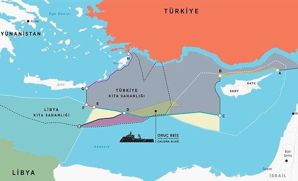 Oruç Reis'in faaliyet gösterdiği bölgenin haritası Türk Dışişleri yetkililierince paylaşılmıştı. 👇