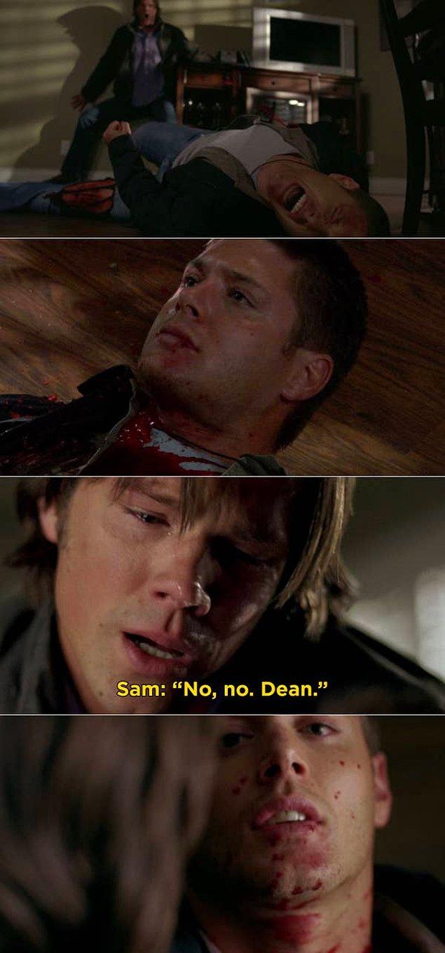 17. 'Supernatural'da Dean'in zebaniler tarafından saldırıya uğradığı ve Sam'in ona yardım edemediği sahne.
