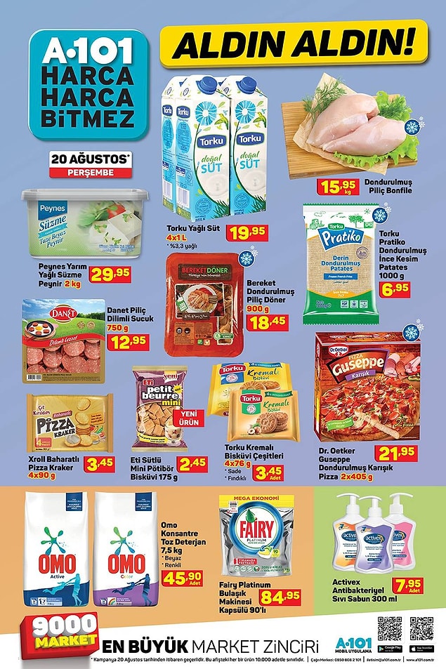 Aldın Aldın ürünlerinde ise Dondurulmuş Piliç Bonfile 15,95.