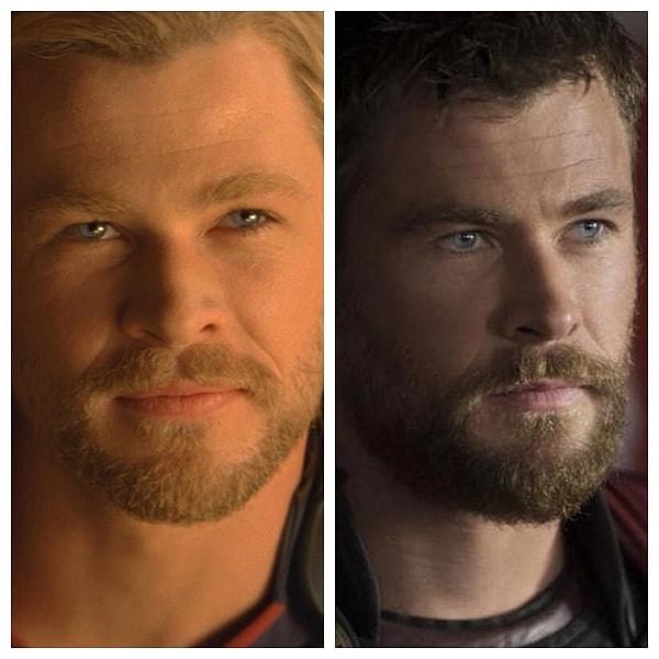 9. Şükürler olsun ki Thor'un ilk filminden sonra Chris Hemsworth'nun kaşını ve sakalını boyamayı bıraktılar...