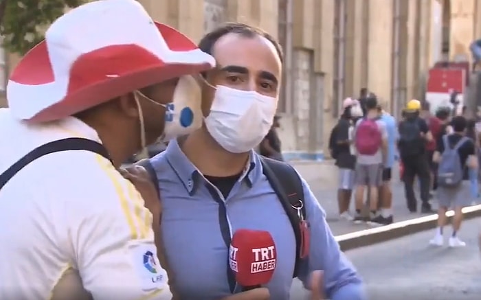 Beyrut'ta Canlı Yayın Yapan TRT Muhabirini Maskeli Bir Şekilde Öpen Protestocu