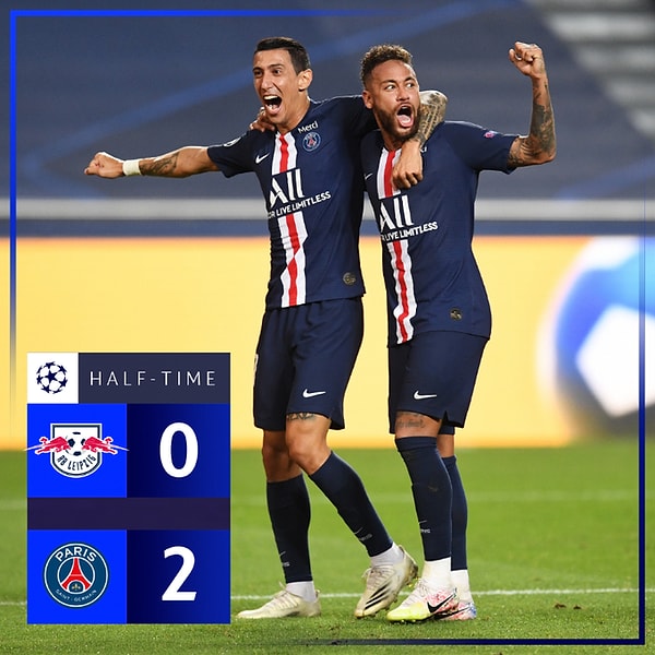 PSG, ilk 45 dakikayı 2-0 önde tamamladı.