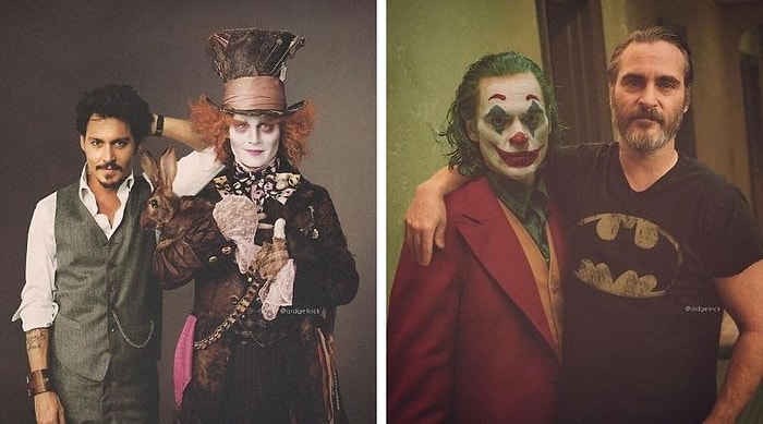 24 фото знаменитых голливудских актеров, стоящие рядом со своими культовыми ролями