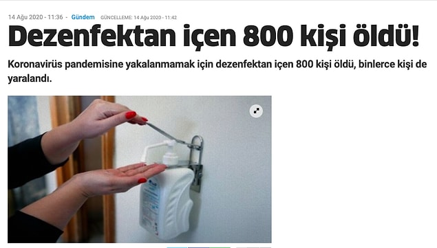 1. "Covid-19'dan korunmak için dezenfektan tüketen 800 kişinin öldüğü iddiası"