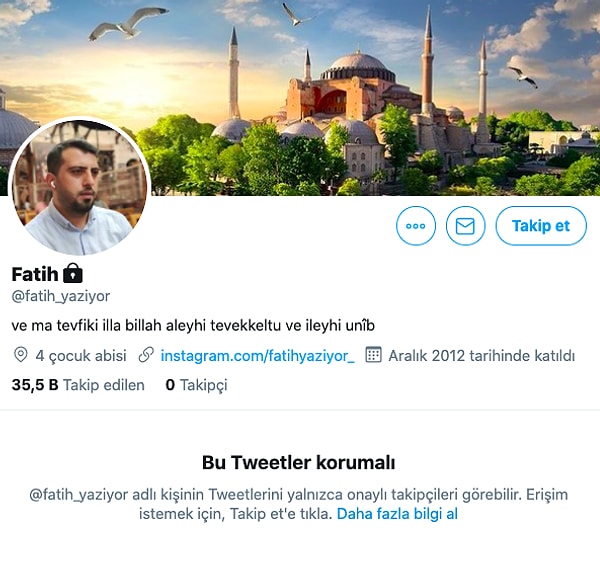 Kendisi de gitgide battığını fark etmiş olacak ki tweetlerini korumaya aldı. Takipçisi de yok gördüğünüz üzere.