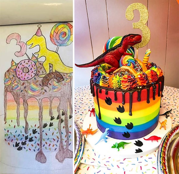 1. «Мой сын попросил радужный торт с динозавром, и кондитер на 300% справился с заданием».