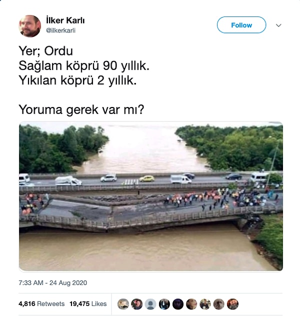 3. "Fotoğrafın Ordu'da sağlam kalan eski ve yıkılan yeni köprüleri gösterdiği iddiası"