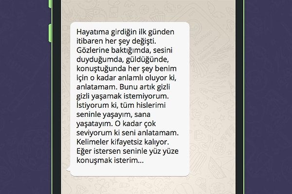 İşte WhatsApp'tan platonik aşkının atacağı mesaj;