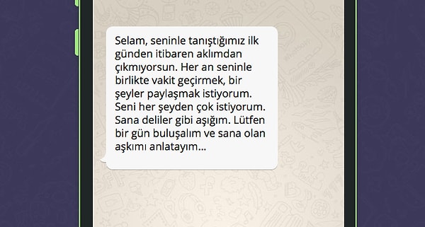 İşte WhatsApp'tan platonik aşkının atacağı mesaj;