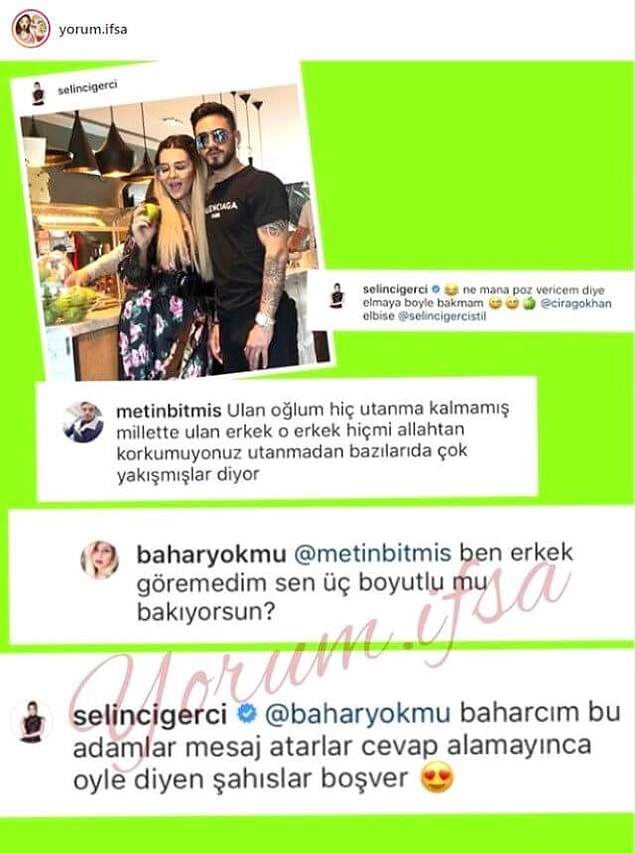 Pervasızca yapılan yorumların hepsine olmasa da yeri geliyor cevabını veriyor Selin.
