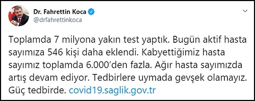 Koronavirüste Bugün: 39 Can Kaybı, 1549 Yeni Vaka