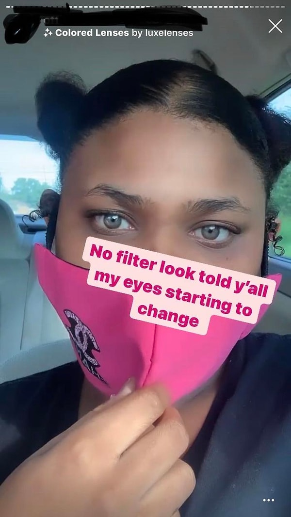 8. Девушка пишет, что так выглядят ее глаза «Без фильтра», но Instagram говорит иначе (надпись сверху)