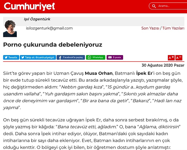 Tüm bunlara dair bir yazı yazan Cumhuriyet gazetesi yazarı Işıl Özgentürk, bir köşe yazısında ülkemizin bir bataklığa dönüştüğünü anlattı.
