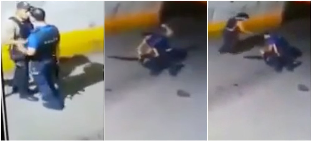 Polis, Bekçiyi Dövdü: Yol Ortasındaki Yumruk Yumruğa Kavga Kameralara Yansıdı!