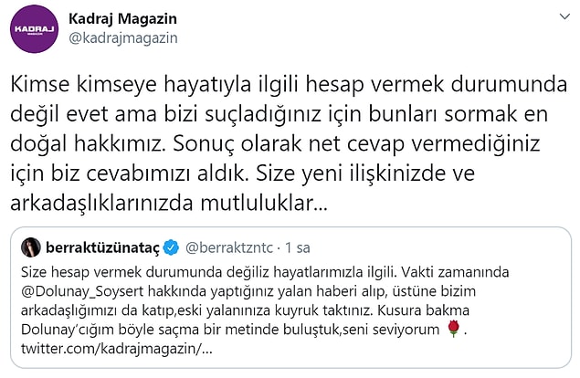 Verilen cevap magazin sayfasını pek tatmin etmemiş gibi gözükse de sonunda bu atışma bir son buldu.