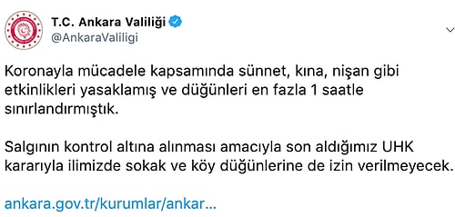 Ankara Valiliği: 'Sokak ve Köy Düğünleri İl Genelinde Yasaklandı'