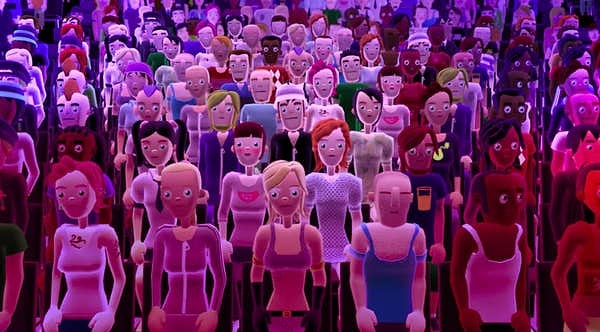 Толпа состоит из бит-эмодзи, которыми управляют реальные люди.