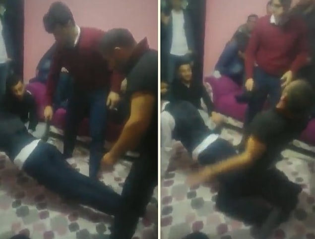 Oyunu anlatan erkek, yere uzanan kişinin nizami bir şekilde uzanması gerektiğini anlatırken de göte kırbaç vurmayı ihmal etmiyor.